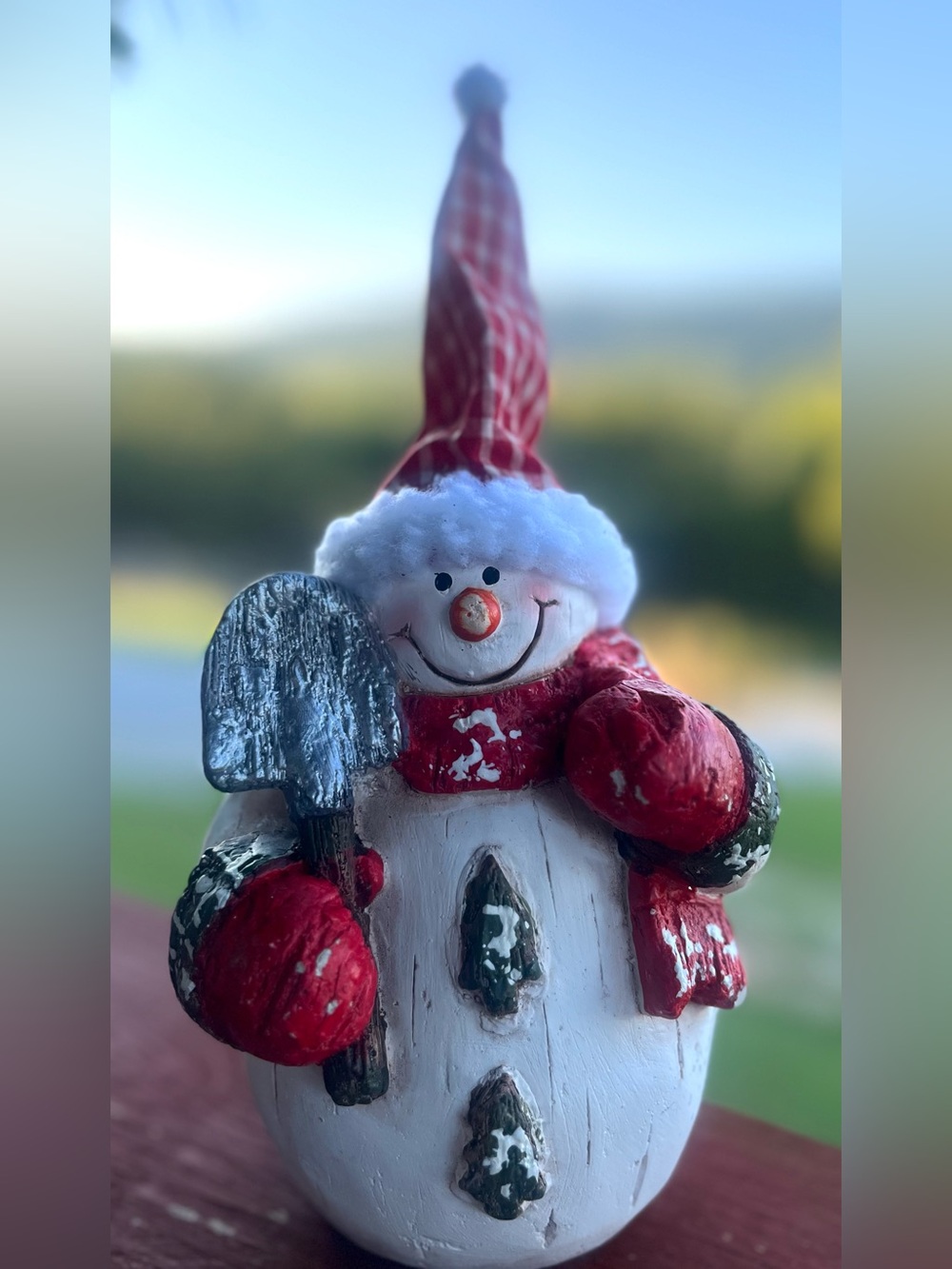 Vintage holiday Snowman Figurine shovel/mittens - Great for the winter decor
